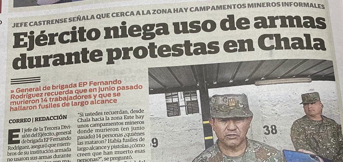 El ⁦<a href="/EjercitoPeru/">Ejército del Perú</a>⁩ no disparó en Chala, donde hace poco murieron 14 mineros informales asesinados por otros informales que tienen fusiles y pistolas. Y los senderistas y caviares quieren perseguir y procesar a militares y policías. Basta ya! ⁦<a href="/diariocorreo/">Diario Correo</a>⁩