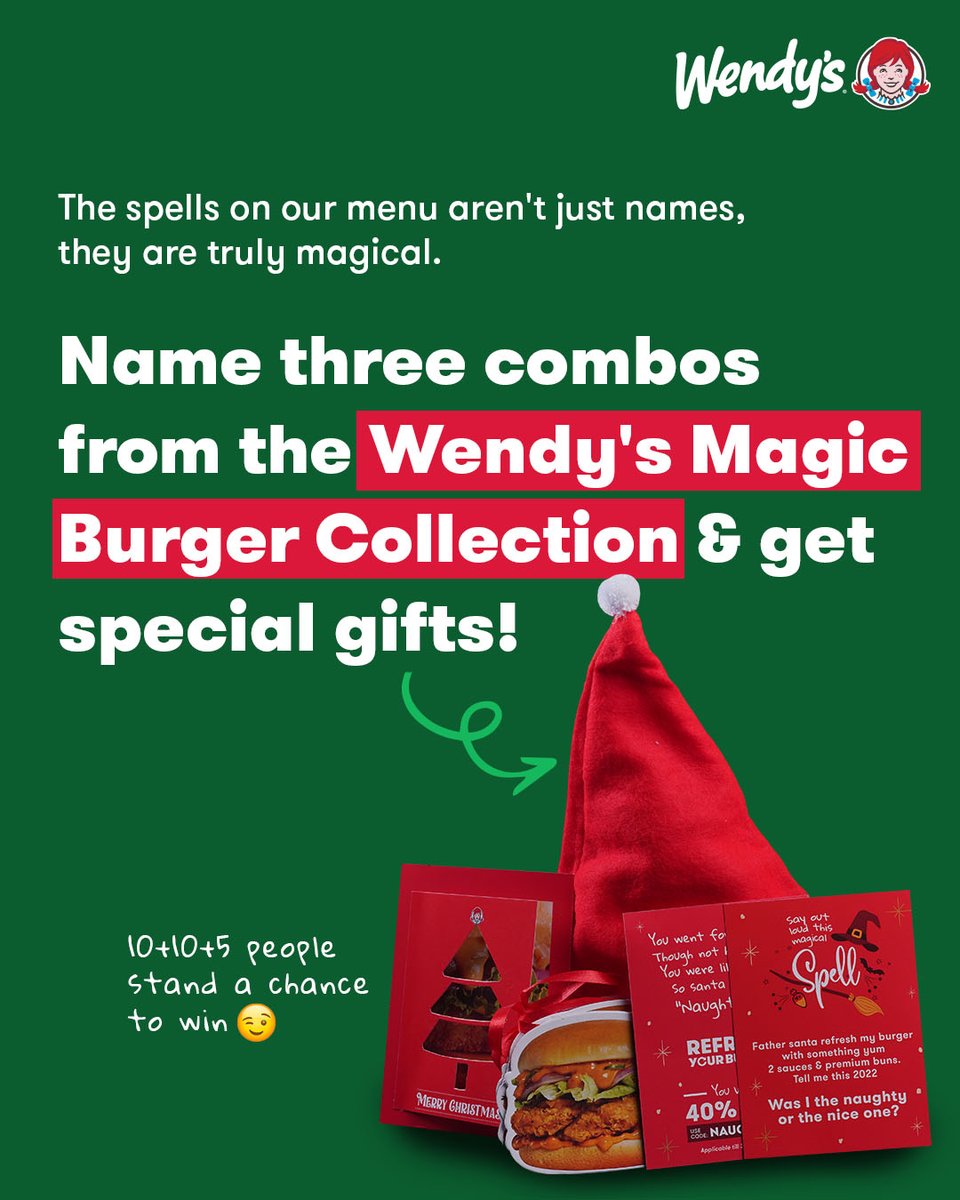 wendys_india's tweet photo. Here's your chance to WIN BIG.
Name 3 combos from Wendy's Magic Burger Combo collection and get FREE Gifts.
25 people stand a chance to win, or maybe more😉
#Refresh #RefreshYourBurger #wendysIndia #wendysburger #refreshed #wendysIndia #magicburger #magicburgercombos https://t.co/4nAoa4VPlx