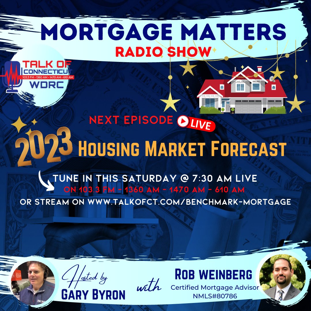 Benchmark Mortgage NMLS#80786 (@weinberglending) on Twitter photo Get ready for the FUTURE 🔮 of the #housingmarket 🏘️
Tune in to 103.3FM <a href="/talkofct/">Talk of Connecticut</a> tomorrow at 7:30am 🕖 for our special episode, "2023 Housing Market Forecast."
We’ll be discussing #homeprices 💰 and #mortgageratepredictions, #inventorytrends 📊, and much more. Get ready for the FUTURE 🔮 of the #housingmarket 🏘️
Tune in to 103.3FM <a href="/talkofct/">Talk of Connecticut</a> tomorrow at 7:30am 🕖 for our special episode, "2023 Housing Market Forecast."
We’ll be discussing #homeprices 💰 and #mortgageratepredictions, #inventorytrends 📊, and much more.