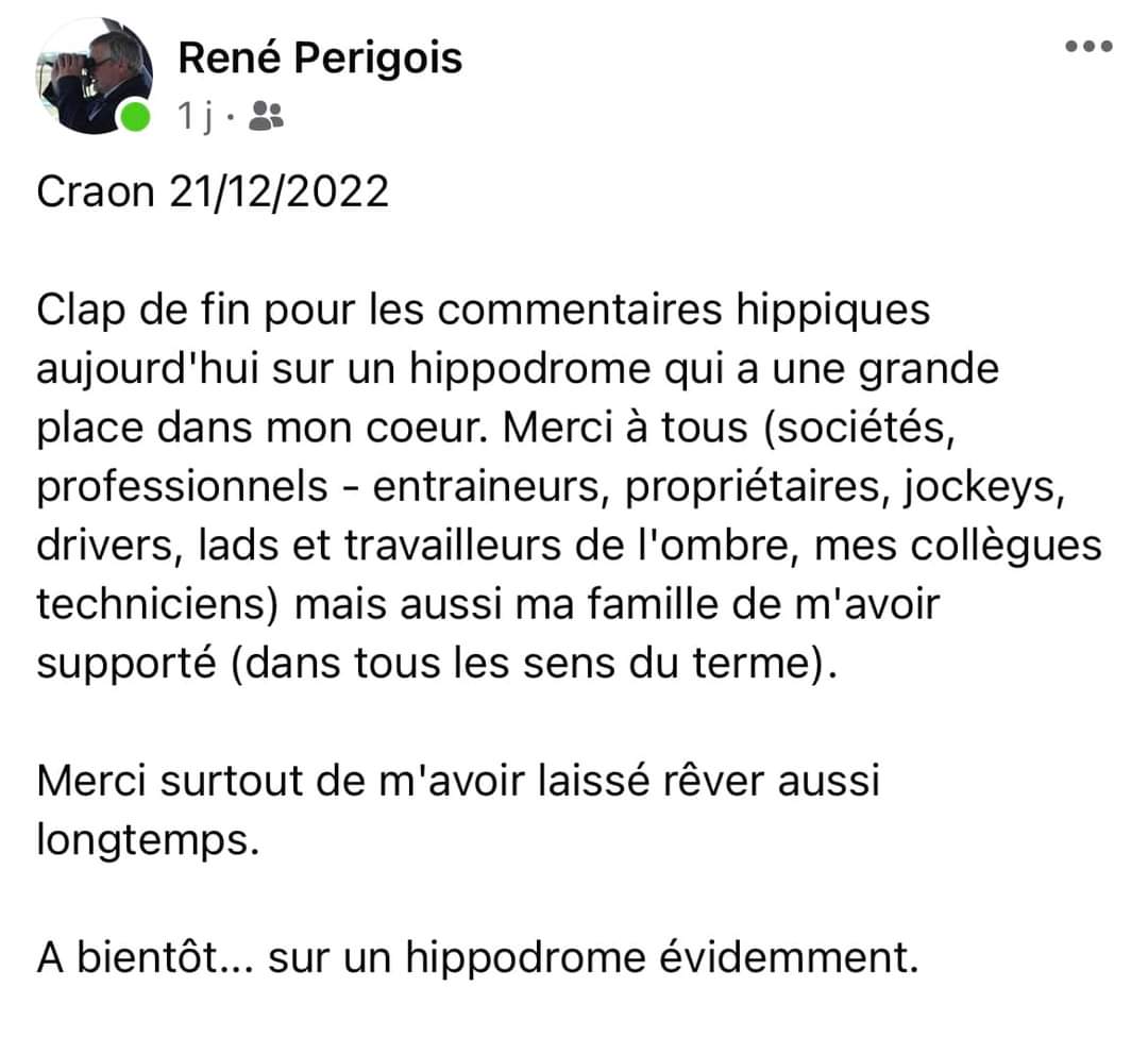 CharlyMilpied's tweet photo. Le départ en retraite d'une voix immense des courses hippiques.

Alors oui ce n'est pas ma région d'origine, mais elle a tellement de poids en Mayenne, qu'elle est parvenue jusqu'à moi. Les commentaires des Grand Cross de Craon résonnent encore. 

Bravo Mr Périgois, un exemple ! https://t.co/5wLAnXhBTr