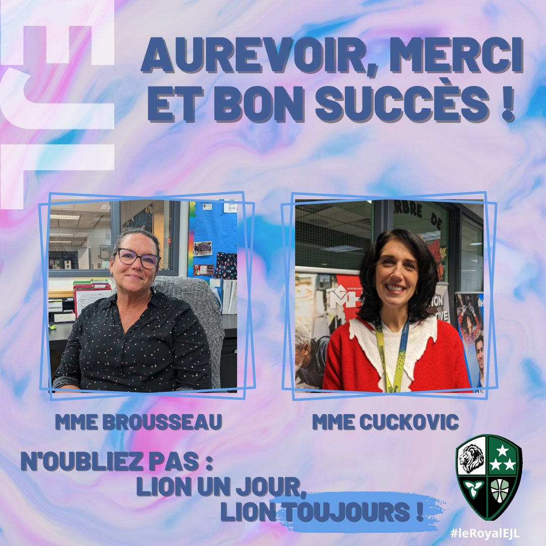 École secondaire catholique E.J. Lajeunesse (@escejl) on Twitter photo Aurevoir Mmes Brousseau et Cuckovic ! Elles accèdent à des nouveaux postes au <a href="/CscProvidence/">Csc Providence</a> et à <a href="/EECStAmbroise/">École catholique Saint-Ambroise</a>. Merci pour votre dévouement ! N'oubliez pas : lion un jour, lion toujours ! Aurevoir Mmes Brousseau et Cuckovic ! Elles accèdent à des nouveaux postes au <a href="/CscProvidence/">Csc Providence</a> et à <a href="/EECStAmbroise/">École catholique Saint-Ambroise</a>. Merci pour votre dévouement ! N'oubliez pas : lion un jour, lion toujours !