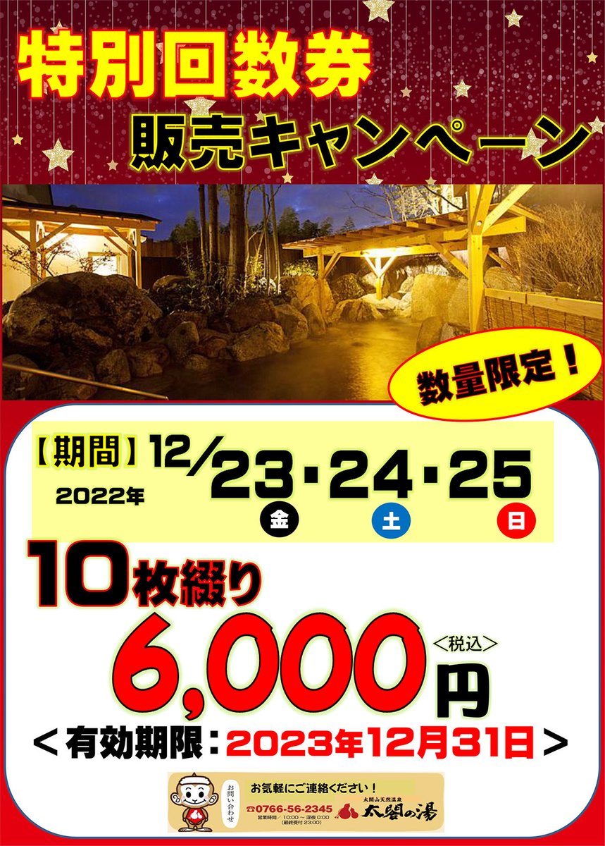 富山県射水市 太閤の湯 無料券 10枚×10冊
