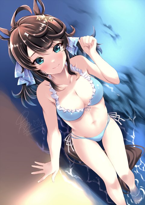 もうすぐ有馬記念の時期ということで
めっちゃ寒くなりましたね
#ウマ娘
#デアリングタクト  
#くそ寒いので水着絵を貼る 