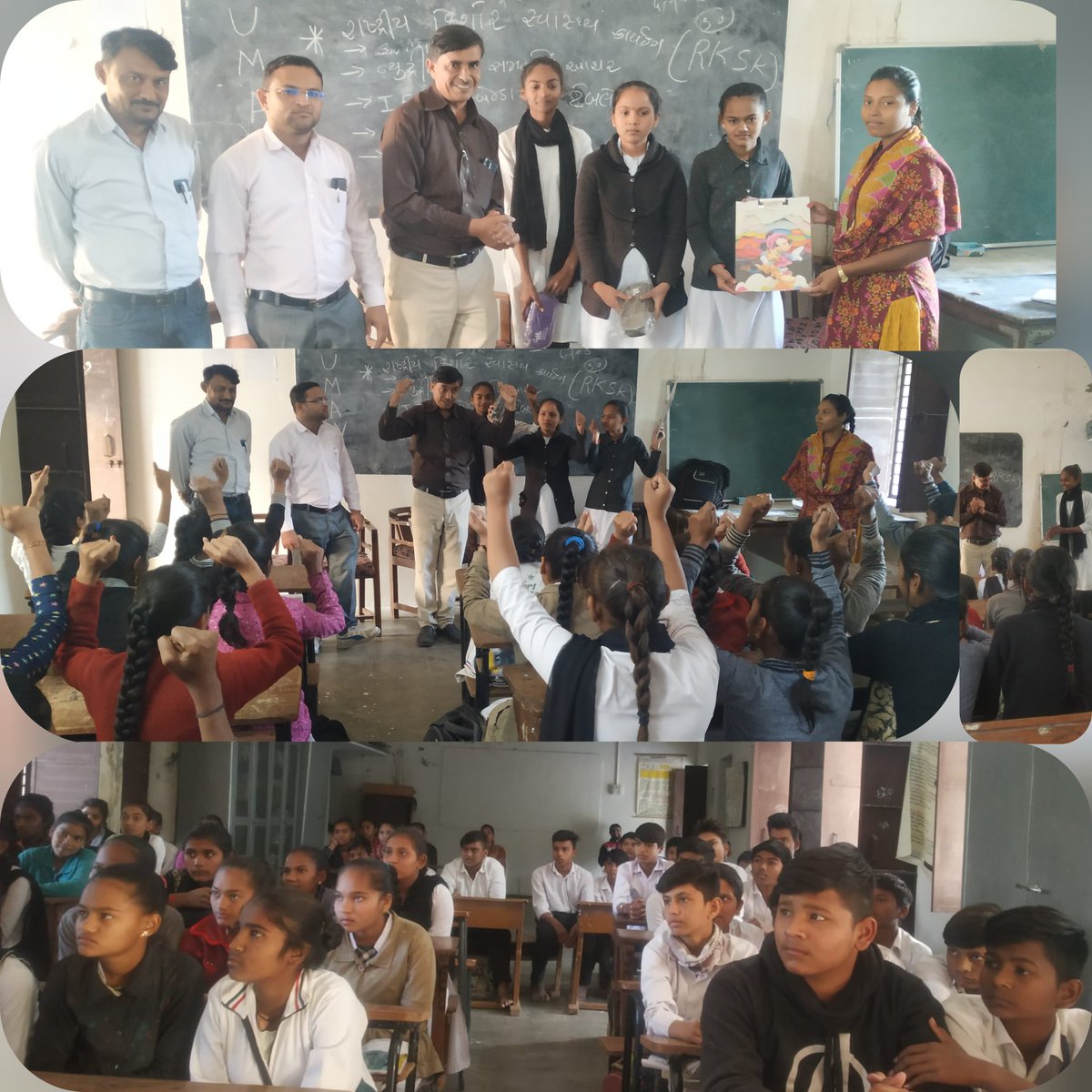 LuharMoin3's tweet photo. પ્રાંતિજની વદરાડ સરસ્વતી હાઈસ્કૂલમાં કિશોર સ્વાસ્થ્ય દિવસની ઉજવણી કરી.એનેમિયા શું તેના લક્ષણો કયા છે, એનેમિયા અટકાવા માટે સમતોલ આહાર લેવો જોઈએ,IFA- આલબેન્ડાઝોલ ટેબલેટના ફાયદા,વ્યશન ને કારણે થતા નુકસાન,વુધિ અને વિકાસ વિશે તેમજ માસિકધર્મ અંગે જાણકારી આપી. @CdhoSabarkantha @Sbccsk https://t.co/pu1cXamxP9