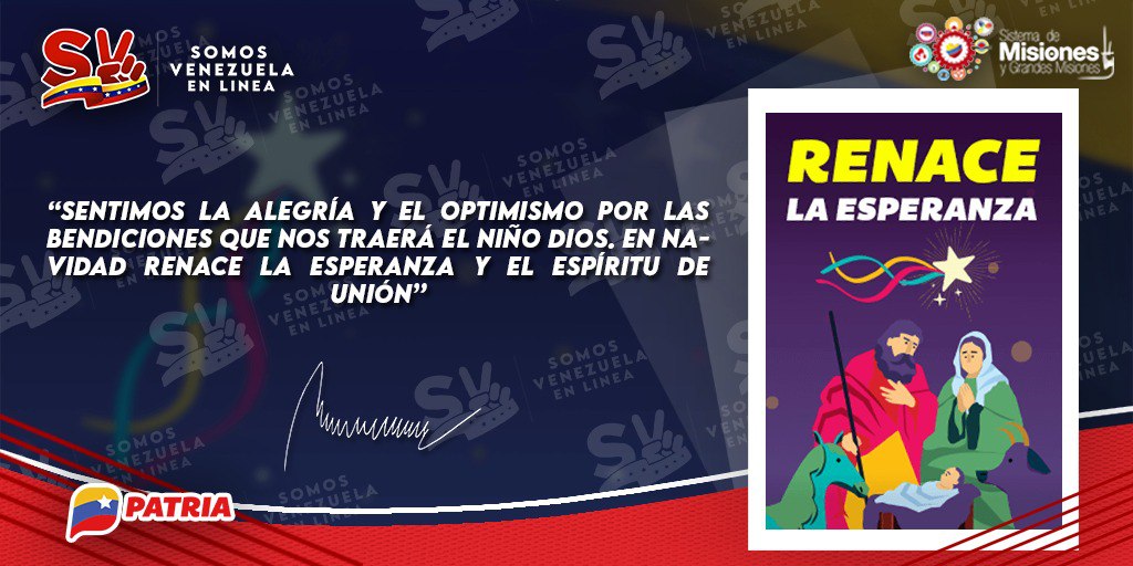 #ÚLTIMAHORA || Hasta el día de hoy será la asignación del Bono Renace la Esperanza enviado por nuestro Pdte. <a href="/NicolasMaduro/">Nicolás Maduro</a> a través del Sistema <a href="/CarnetDLaPatria/">Carnet de la patria</a>.

<a href="/MSVEnLinea/">Somos Venezuela | MSVEnLinea</a> #TuiteroPatria #23Dic #VenezuelaEsNavidad