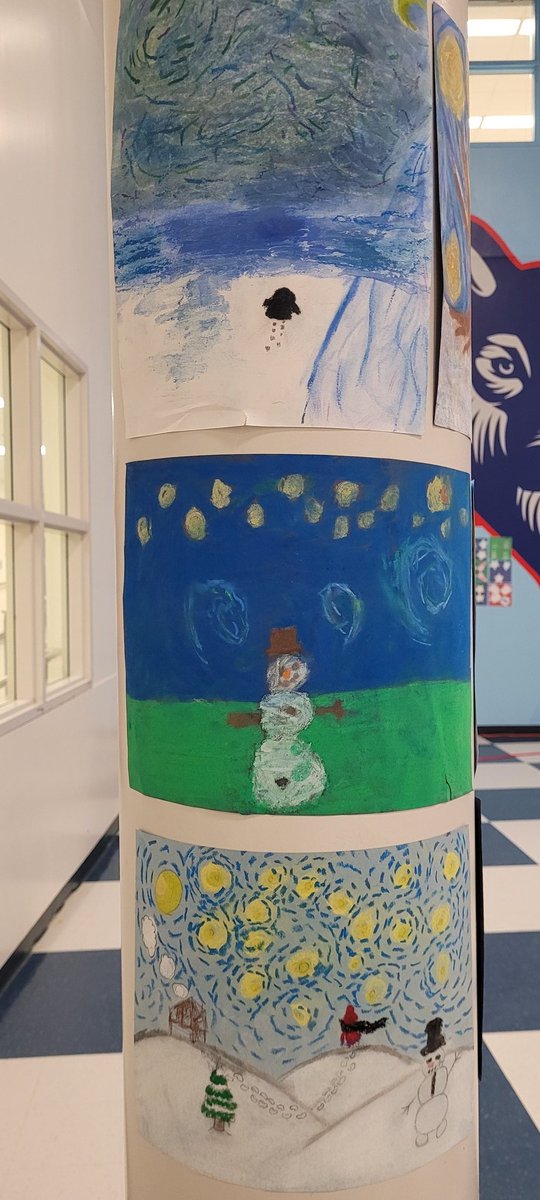 Our winter-themed Starry Night inspired artwork were put on display in the auditorium this week for the Primary Concert and LAFI Winter Showcase. They turned out so well! <a href="/louisearbourfi/">Louise Arbour FI</a> #pastelpainting #vangogh