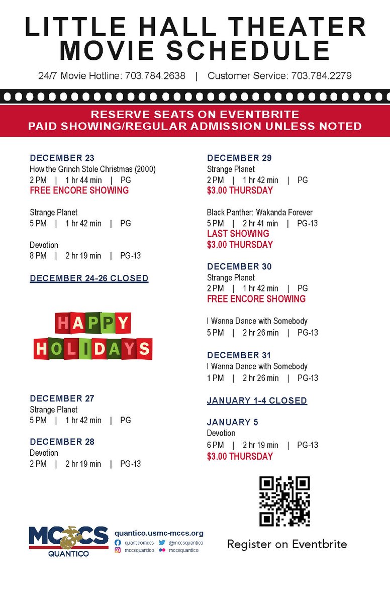 Check out the movies playing between now and January 5. Reserve your Tickets on Eventbrite: ms.spr.ly/6013ewRQf