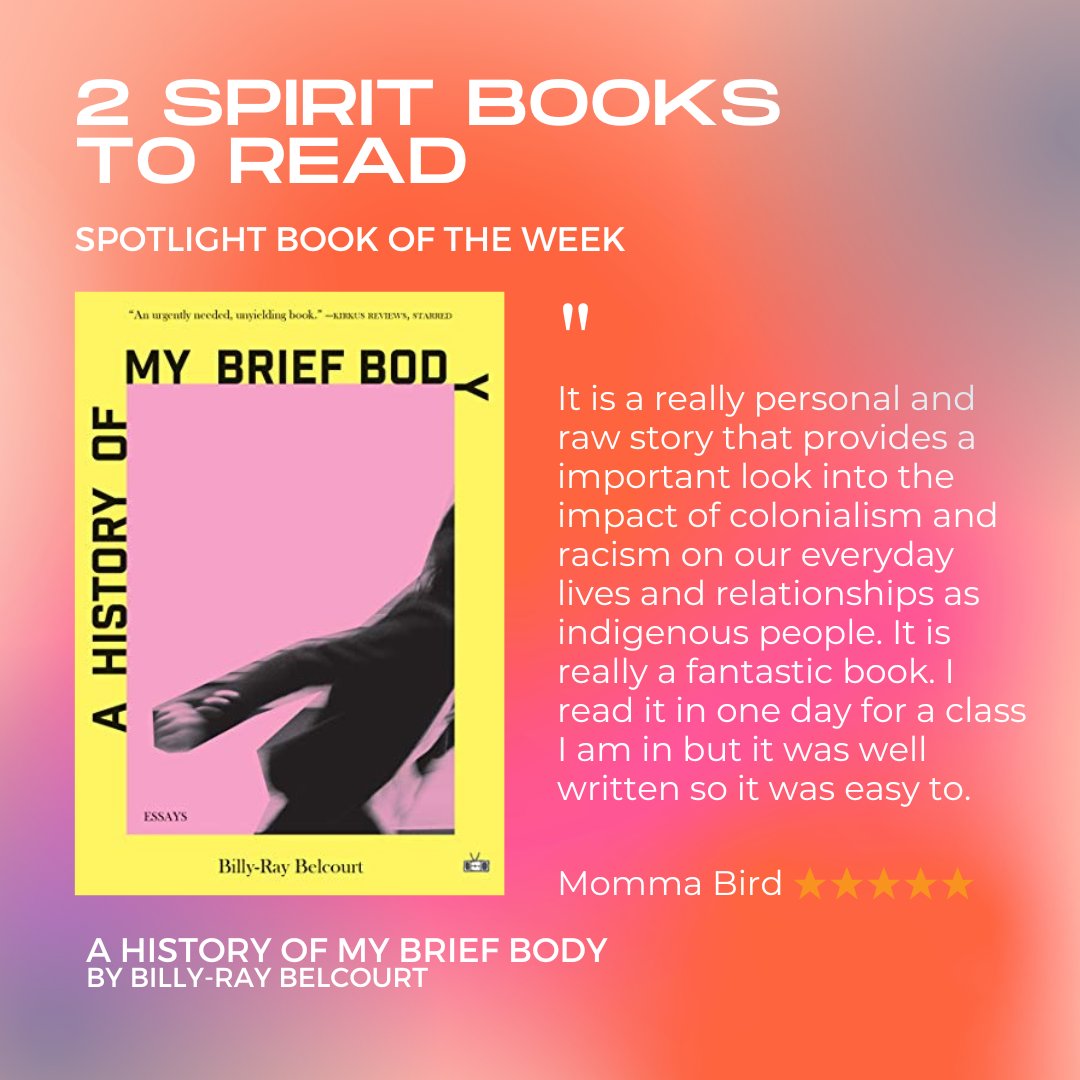 2SinMotion's tweet image. Another great book to read by this week's spotlight artist: Billy-Ray Belcourt 💛 What 2spirit books would you like us to feature? Comment Below!

#2SpiritBooks #2Spirit