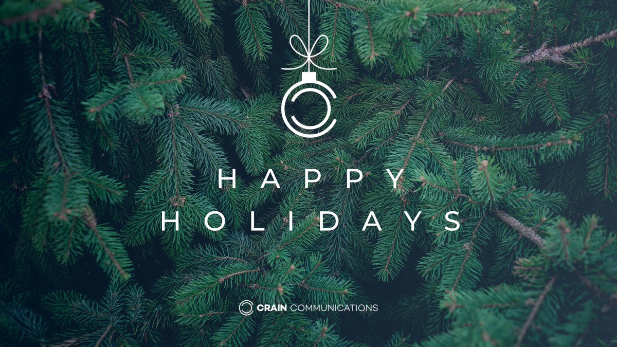 CrainComm's tweet photo. We wish you a happy holiday season with family and friends! Crain offices will be closed for the holidays from December 23 through January 2, reopening on Tuesday, January 3.
#wearecrain #crainteam https://t.co/hSYK9PoQz3
