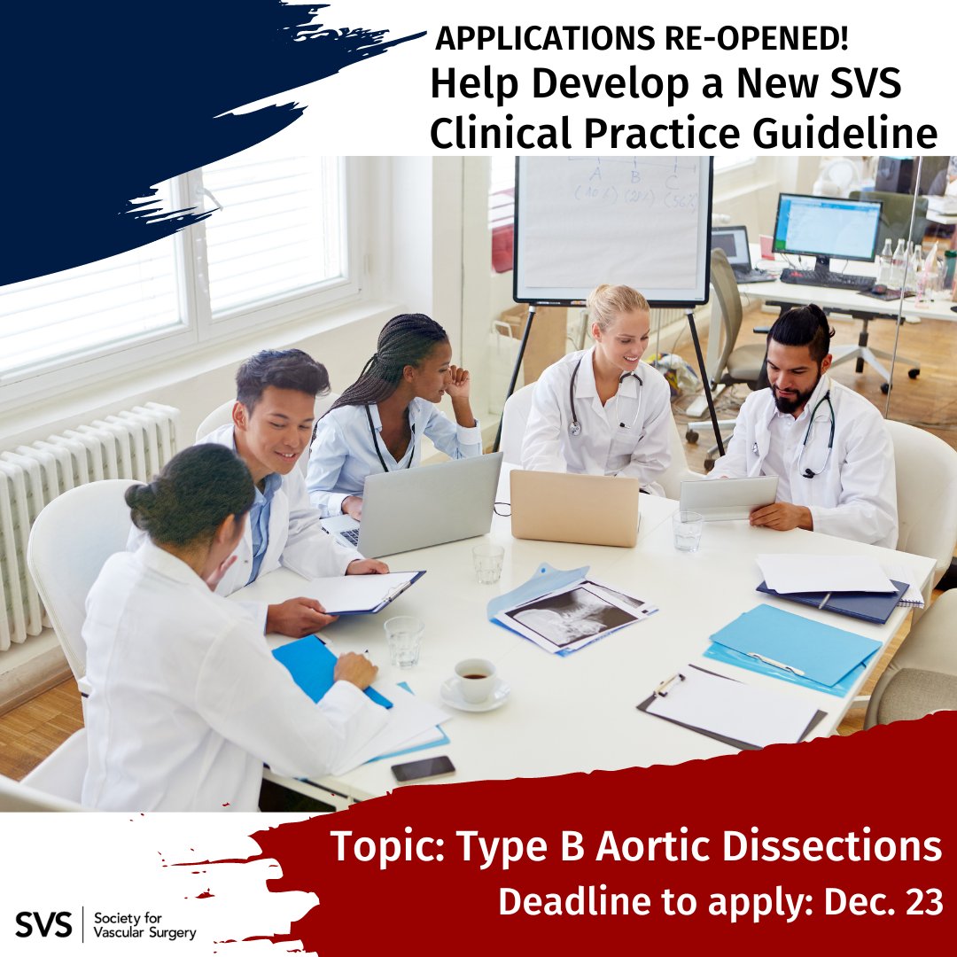 Today is the last day to apply to be on the writing group for the Type B Aortic Dissections Clinical Practice Guideline. If you are interested, be sure to apply. Not for you? Be sure to pass the link on to your peers! surveymonkey.com/r/G6Z2MTN
