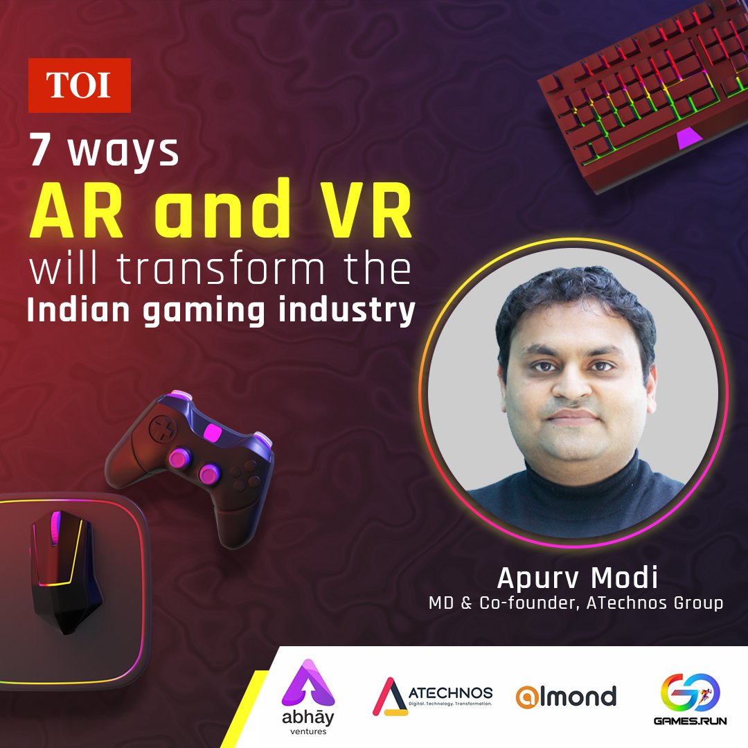 Here is a curious insight in Times of India by our MD &amp; Co-founder, Mr. <a href="/apurvmodi/">Apurv modi</a> on "How #AR and #VR will transform the Indian gaming industry".

Read the full article here: bit.ly/3vdwcVJ

#gaming #gogames #virtualgames #augmentedreality #ATechnos #gamingindustry