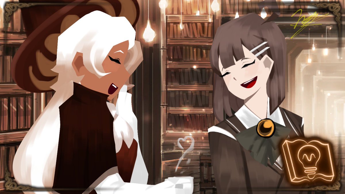 Hozeykun's tweet photo. Day 3: Floor of Literature
2 best girls having a good time
Latte Cookie and Hod (I want to draw them hanging out cause they look like they can be good friends)
#cookierunkingdom #cookierun #lattecookie #lobotomy_corporation #LibraryofRuin #project_moon https://t.co/rtYAo5xbUM