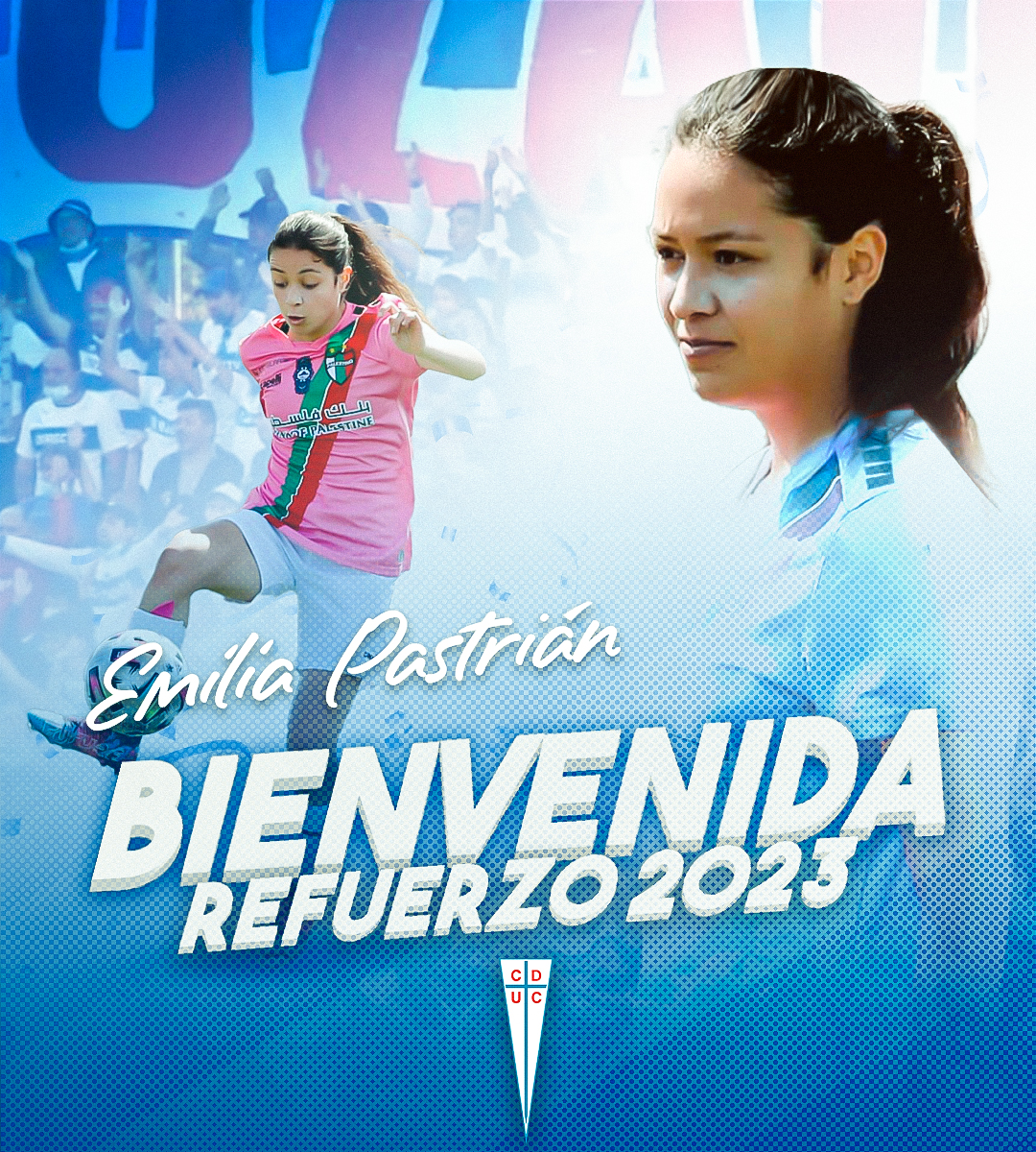 CruzadasOficial's tweet photo. ¡De Independencia a La Franja! 👊

Emilia Pastrián, volante de 21 años, es nuevo refuerzo de #LasCruzadas 2023 ⚪🔵

Bicampeona con Santiago Morning y con experiencia con #LaRojaFemenina Sub 17 y Sub 20 🇨🇱, llega desde Palestino con todo al #FútbolFemeninoUC 💪

#LaGranCruzada https://t.co/1VkbD86BCR