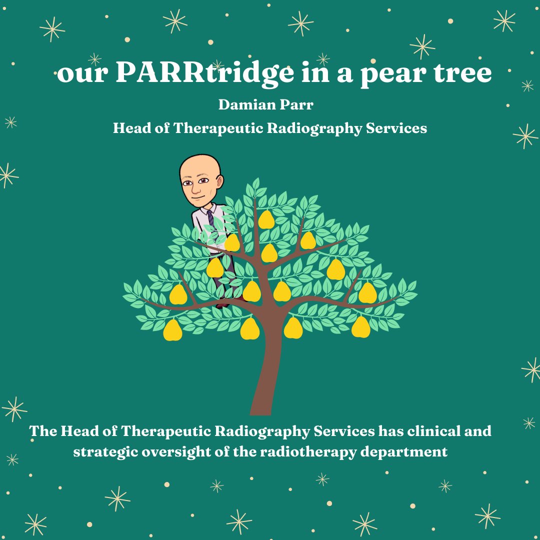 🎅🎄🎁 There we have it, our 12 Days of #Christmas is complete. 

We can't forget our Head of Therapeutic Radiography Services, Damian Parr. 

🎄Our PARRtridge in a Pear Tree🎁

Merry Christmas from all of us!

#Therapeuticradiographer #boss 
#Christmas 
<a href="/SCoRMembers/">SCoR Members</a> <a href="/NHSTayside/">NHS Tayside</a>