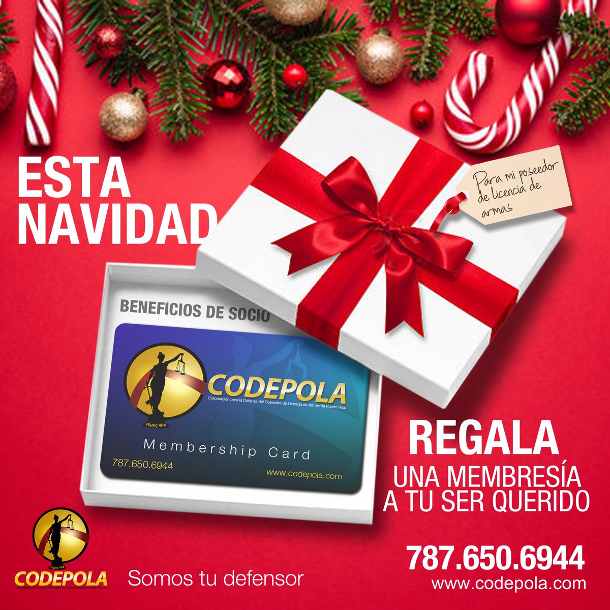 codepola's tweet image. ¡El mejor regalo de navidad!
Regala a tu ser querido,poseedor de licencia de armas, una membresía por un año de #Codepola. 

Contamos con sucursales en:
☎️Trujillo Alto : 787-650-6944
☎️Guayama: 787-414-8311
☎️Mayagüez: 787-361-8311

🌐codepola.com

#yosoycodepola