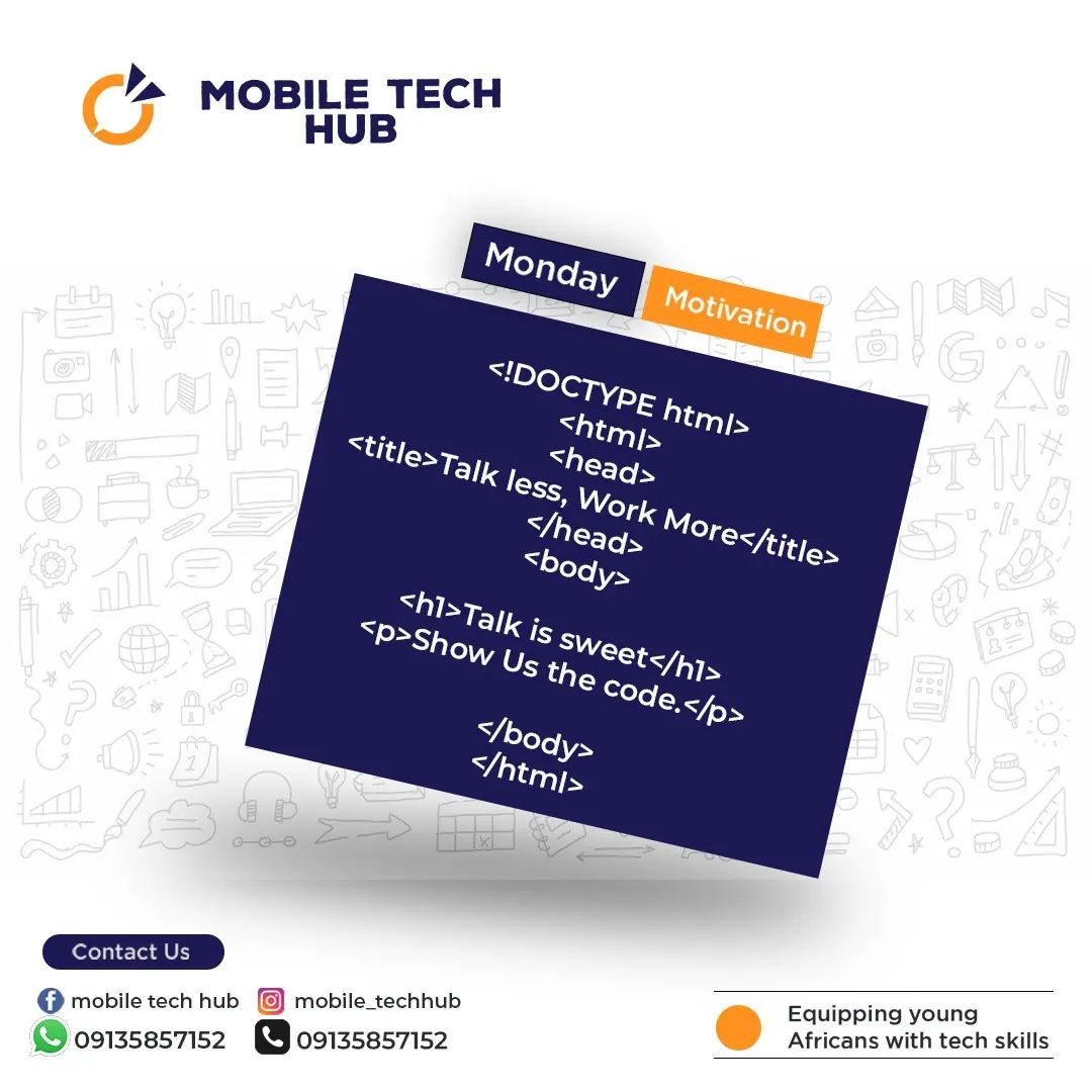 MTHAfrica's tweet image. Talk Is Sweet, Show Us The Code 🤓
#mobiletechhub #mondaymotivation #tech
#techie