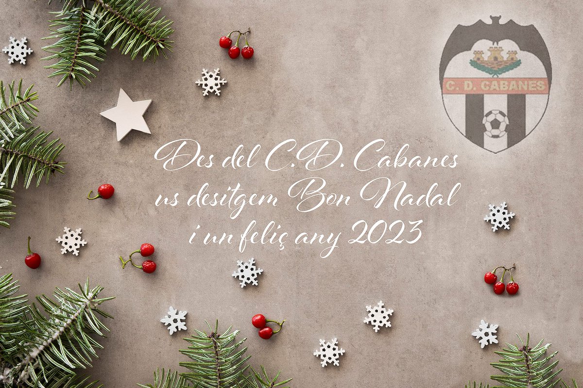 cdcabanes's tweet photo. Des del C.D. Cabanes volem desitjar-vos a tots i a totes bones festes i feliç any nou!🎄

Que el 2023 vinga plè d'il·lusió i de bon futbol💫⚽

I sempre #amuntcabanes https://t.co/jMNRST1QmW