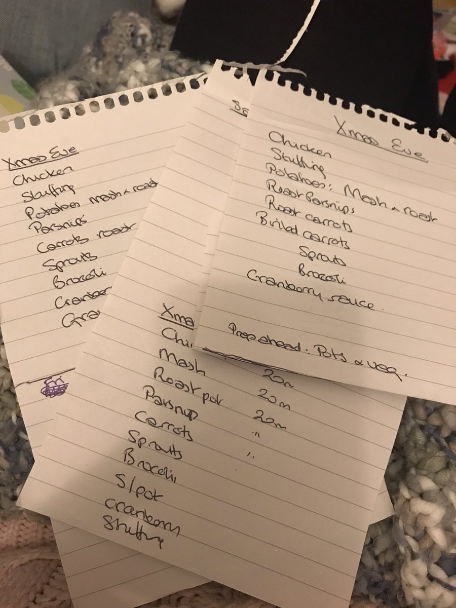 cfs_jo's tweet photo. This is how my ME brain works (or doesnโt) I appear to have made 3 almost identical lists for Xmas Eve meal. #pwME #CogFog #MEBrain https://t.co/MS66qXJ9uj