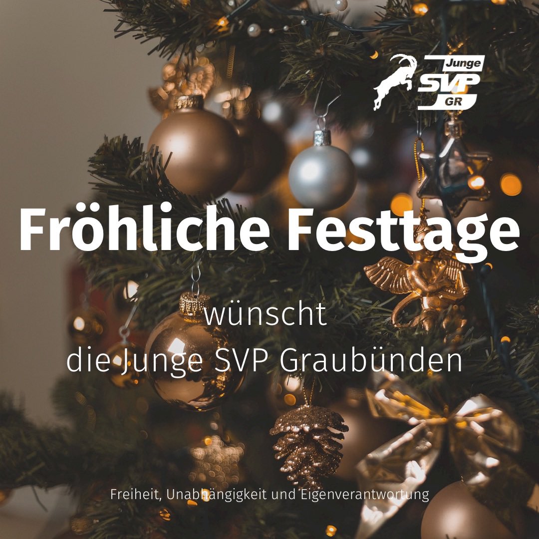 JSVP_GR's tweet photo. Die Junge SVP Graubünden wünsch allen fröhliche Weihnachten. Geniesst das Beisamensein und die besinnliche Zeit mit euren Liebsten. Viva! 🥂🎄🇨🇭 https://t.co/MD5JyJB21z