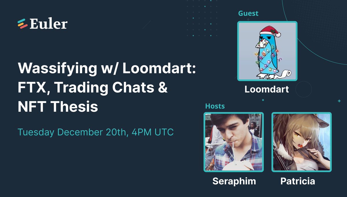 Last Tuesday we had <a href="/loomdart/">loomdart</a> as our guest to talk about his FTX experience, trading stories &amp; NFT thesis on <a href="/eulerfinance/">Euler Labs</a> Twitter Space

Here is a highly distilled recap thread on what we have discussed 1/ 10