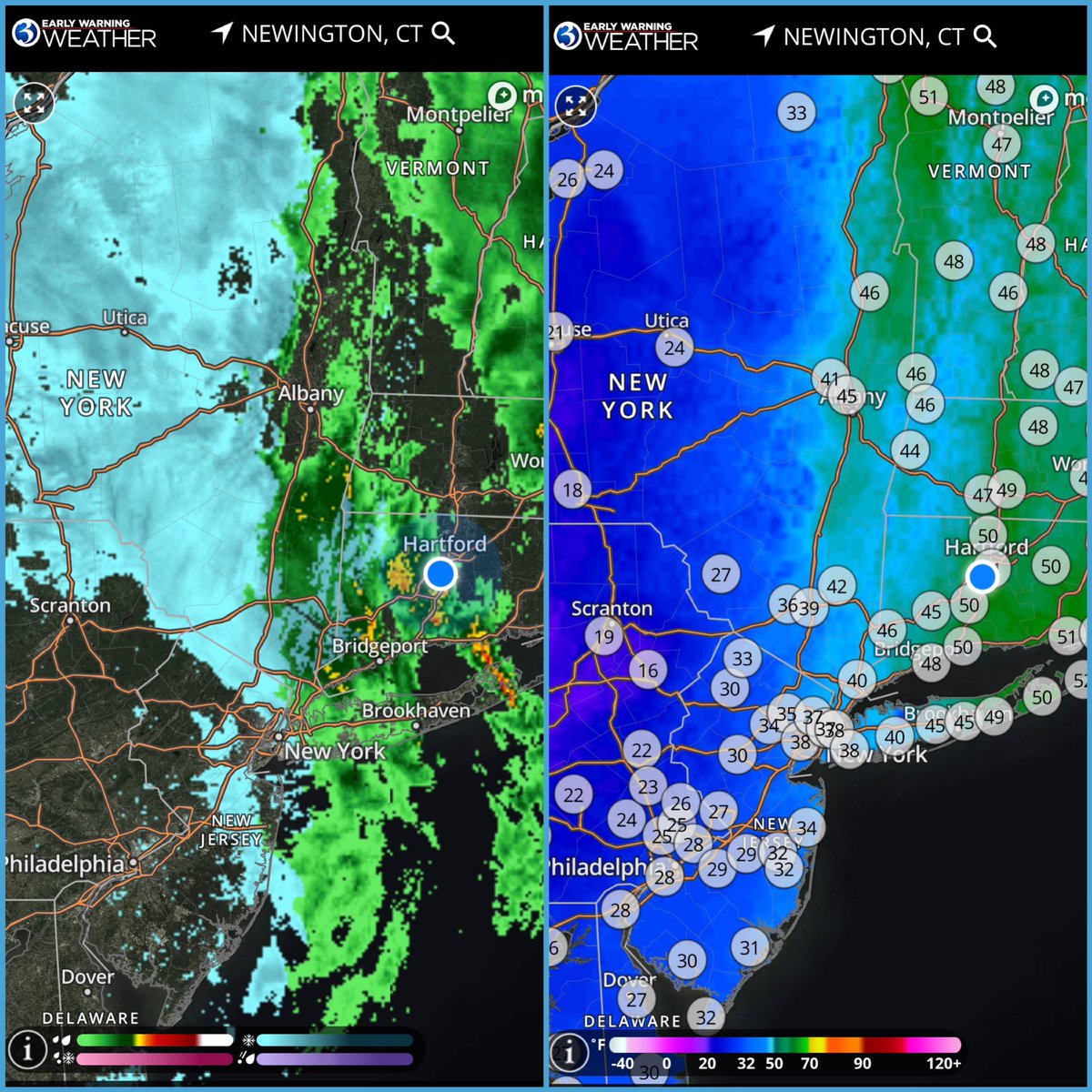 jillgilardi's tweet photo. #earlywarningweatheralert
The winter ❄️ 🥶side is fast approaching! 🌧️transitions to ❄️, temps quickly drop to freezing by 4pm (6pm east CT) & may cause black ice 🧊 to form on elevated roadways, overpasses & bridges. @CTDOTOfficial @WFSBnews @MikeSliferWX https://t.co/VO6JD85Z5S