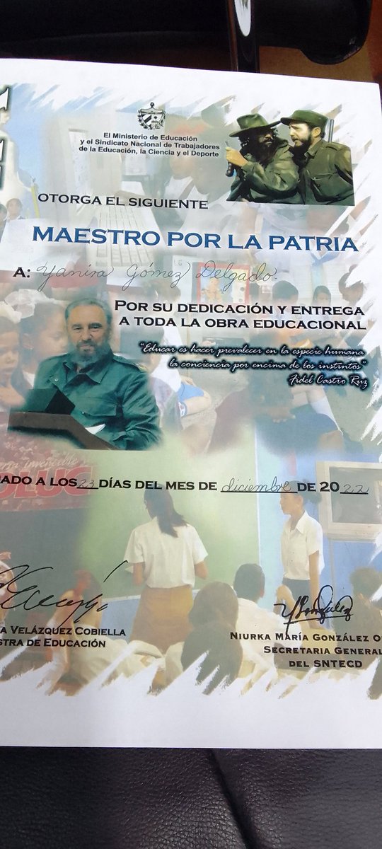 Y67Yanira's tweet photo. Tarde de emociones en #CubaMined. Un reconocimiento que compromete. "Maestro por la Patria" 
Muchísimas gracias a todas las personas que contribuyen cada día al cumplimiento de mi labor y a mi crecimiento profesional y personal. Feliz jornada del Educador! https://t.co/p9IYaR6hoy