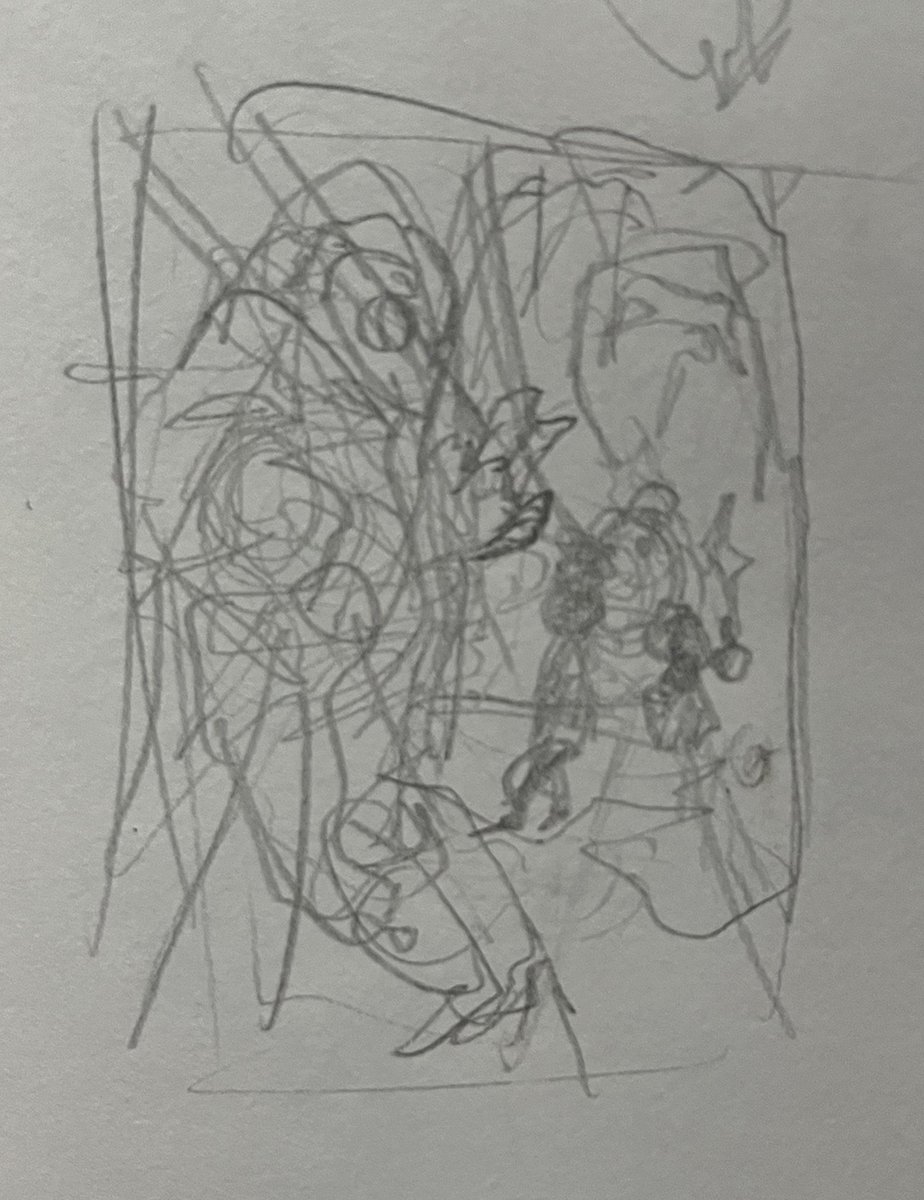For those interested, here are the steps of the Apocalypse / Cable illustration. Fist: thumbnail. After doing some very loose doodles, I arrived to the one I liked (this is 5 x 7 cm or 2 x 3 inches, roughly) 