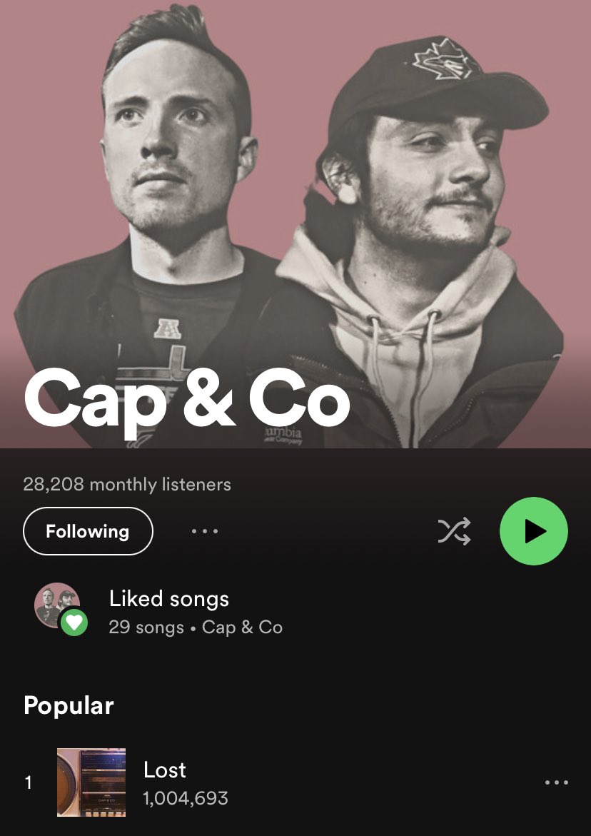 AllVibesJon's tweet photo. Pretty cool milestone for @Real_Pat_Cap and myself, our song “Lost” just passed 1,000,000 streams on @Spotify 🥳 https://t.co/gyCkRt3p8c