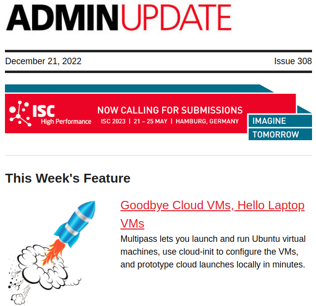 adminmagazine's tweet photo. Did you miss ADMIN Update this week? Check it out and subscribe free to get it every Wednesday https://t.co/0NCRrc49qp #CloudVM #VirtualMachine #NIST #SHA1 #Linux #tools #AWS #storage #Kubernetes #Chef #automation #jobs #events #ISC23 #sale #clearance https://t.co/DTojC5HYJo