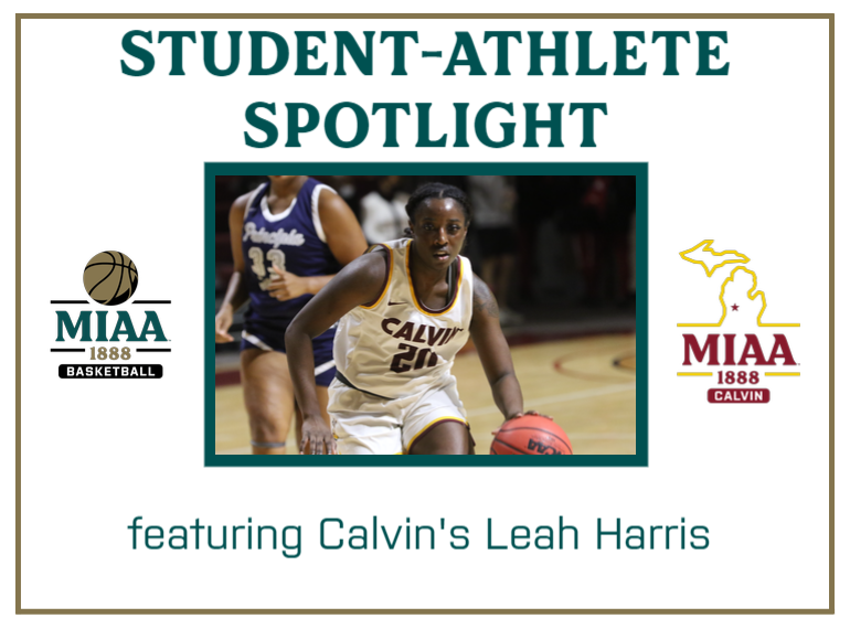 MIAA1888's tweet photo. ⭐ #D3MIAA Student Athlete Spotlight ⭐

@CalvinKnights senior basketball player Leah Harris sits down with the MIAA to discuss being a four-year starter, moving from Texas, and more! 🏀

WATCH -- https://t.co/2sDNlpxqaw

#MIAAwbkb https://t.co/V9guZ4cbxD