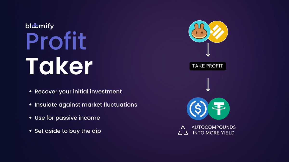BloomifyApp's tweet image. Bummed about being in a bear market with no💰to buy your favorite tokens at a discount? Check out Bloomify's Profit-Takers and our reasons why profit taking is so important below! You CAN take profit responsibly in a way that benefits YOUR wallet + doesn't harm your protocols 😌