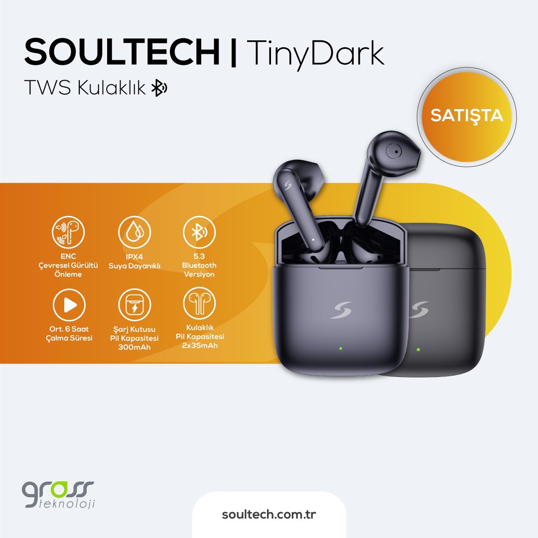soultechturkiye's tweet photo. Suya dayanaklı üretimi ( IPX4), çevresel gürültü önleme özelliği ( ENC ) ortalama 6 saat çalma özelliği ile SOULTECH TİNYDARK TWS kulaklık şimdi satışta!
#soultech #teknoloji #tecnology #soultechteknoloji #kulaklık #tws #bluetooth #bluetoothkulaklık #turkcell #turktelekom https://t.co/XpdnnI3CNL