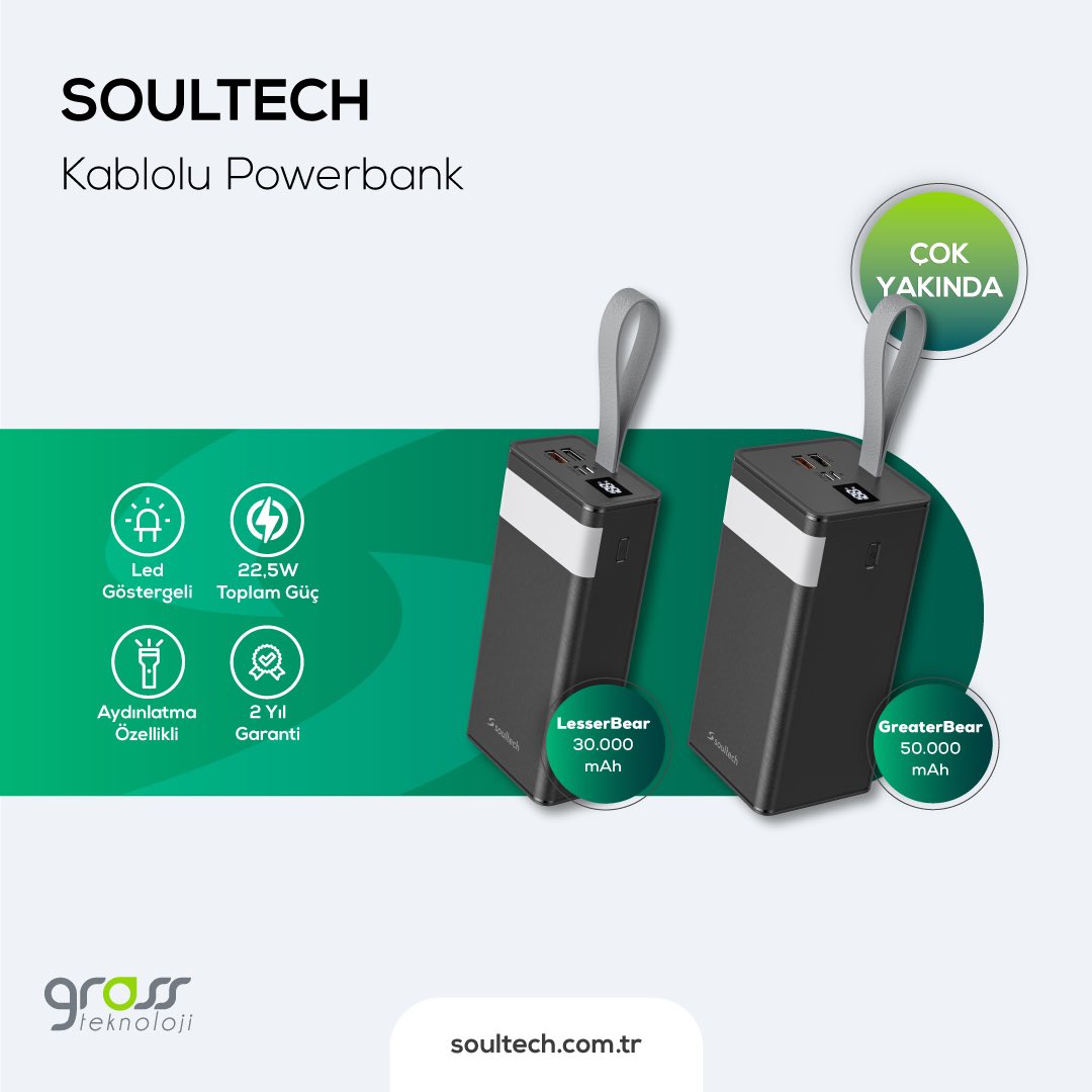soultechturkiye's tweet photo. Enerjim hiç bitmesin diyenler buradaysa en ihtiyacınız olan anda tam 30.000 ve 50.000 mAh güç kapasitesi ile Soultech LesserBear ve Soultech GreaterBear Powerbank modelleri çok yakında satışta!
Soultech hayatı kolaylaştırır, enerjiniz sevdiklerinize kalır.
#soultech #teknoloji https://t.co/AriGZZ7rwz