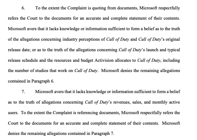 matthewstoller's tweet photo. The FTC claimed Call of Duty is a popular, profitable, and successful video game franchise. Microsoft's response is that it has no knowledge of Call of Duty revenues and demands all sourcing. Extremely nasty and petty. https://t.co/ISZFv7bs9K