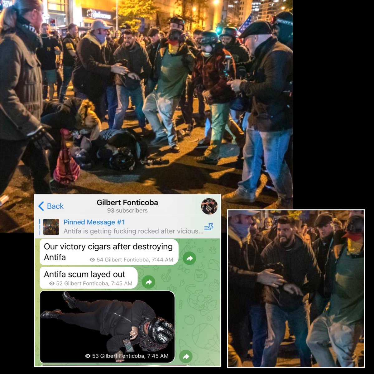 MIAagainstFash's tweet photo. Always telling on themselves.
Miami Proud Boys Gabriel Garcia participating in the street fighting and Gilbert Fonticoba bragging about it. Both are 2021-2022 @MiamiDadeGOP executive committee members. #PBGarcia #SumoPB https://t.co/zbQO8o3STa