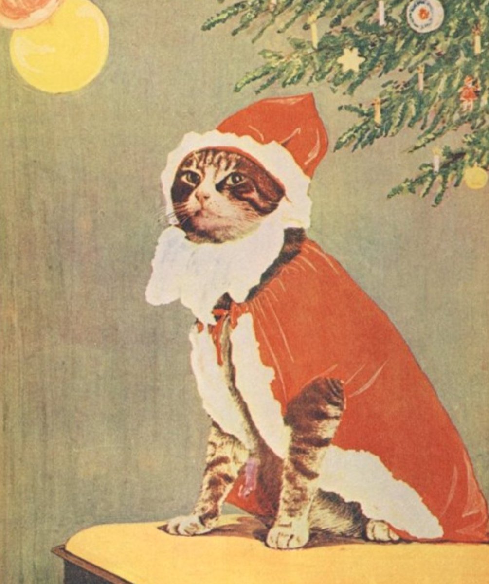 I’ve been holding off on posting Christmas cats because I know not everyone likes or celebrates it, but I can’t resist any more so it’s time for a thread! First, Father Christmas. 1920. bridgemanimages.com/en/english-sch…