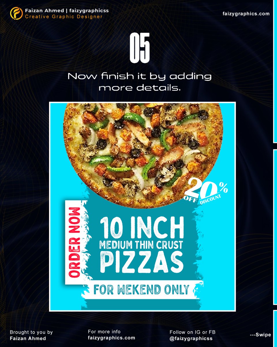 faizygraphicss's tweet image. Here is a Photoshop design for a really simple food post.
Do you think this tutorial was really helpful?
Comment here.
Full tutorial instagram.com/p/Cmg952IM2bc/…
#digitaldesign #tutorialsvideos #photoshopmanipulationtutorial #creativemarketing #faizygraphics