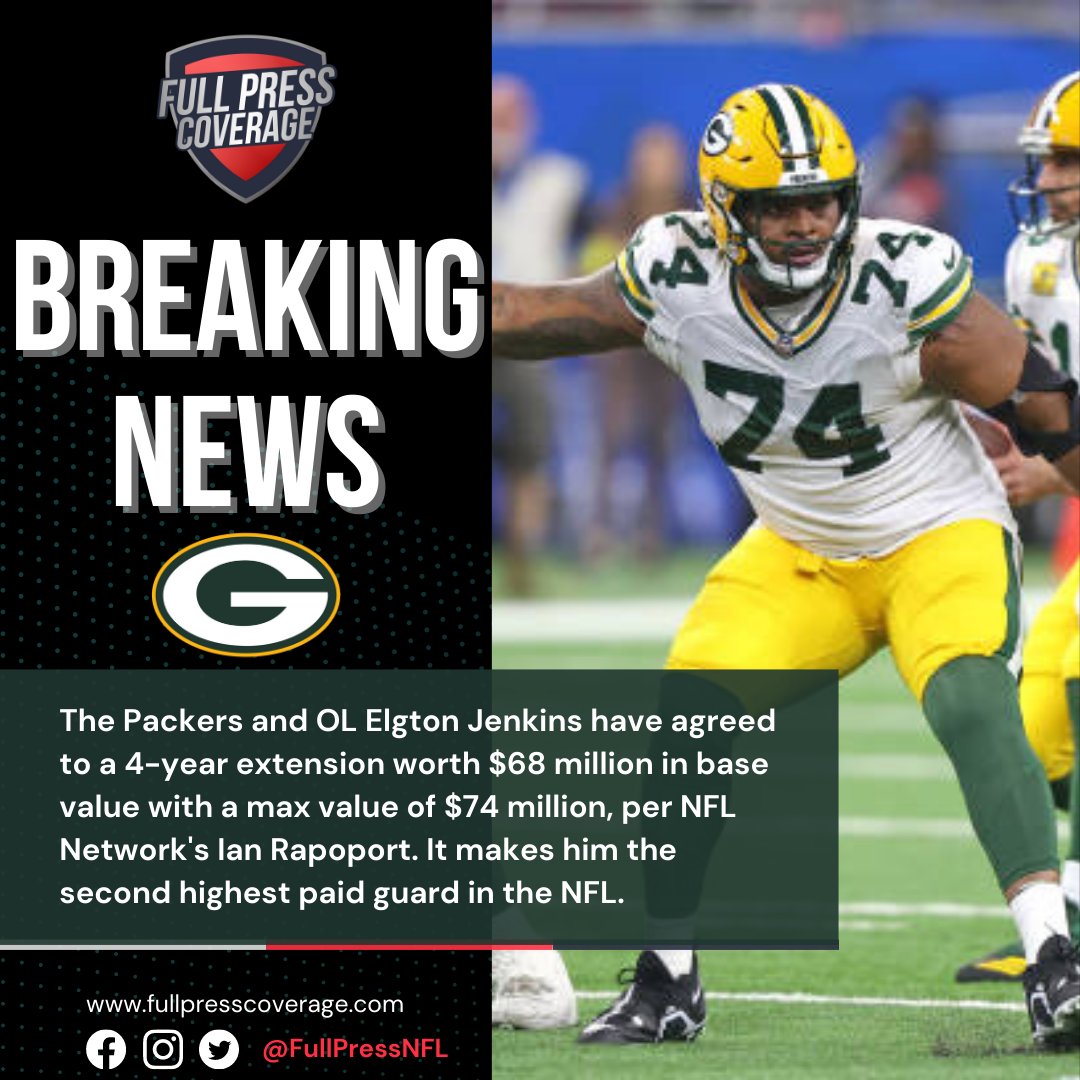FullPressNFL's tweet photo. Elgton Jenkins receives a well-deserved extension with #GoPackGo #FPC #NFL #NFLTwitter https://t.co/vrsDH7Ks3h