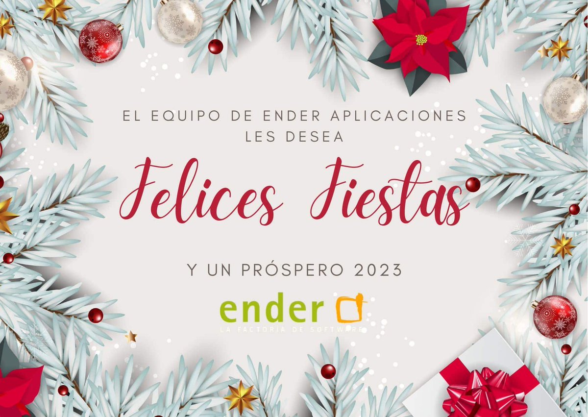 enderaplicacion's tweet photo. Contentos de compartir un año más con vosotros y con los más firmes propósitos para continuar mejorando durante el año próximo, todos los que formamos parte de Ender os deseamos unas muy felices fiestas y que el año próximo sea próspero para todos.

🎄🧑‍🎄🎄🎅🎄 https://t.co/fpR4AJBXEr