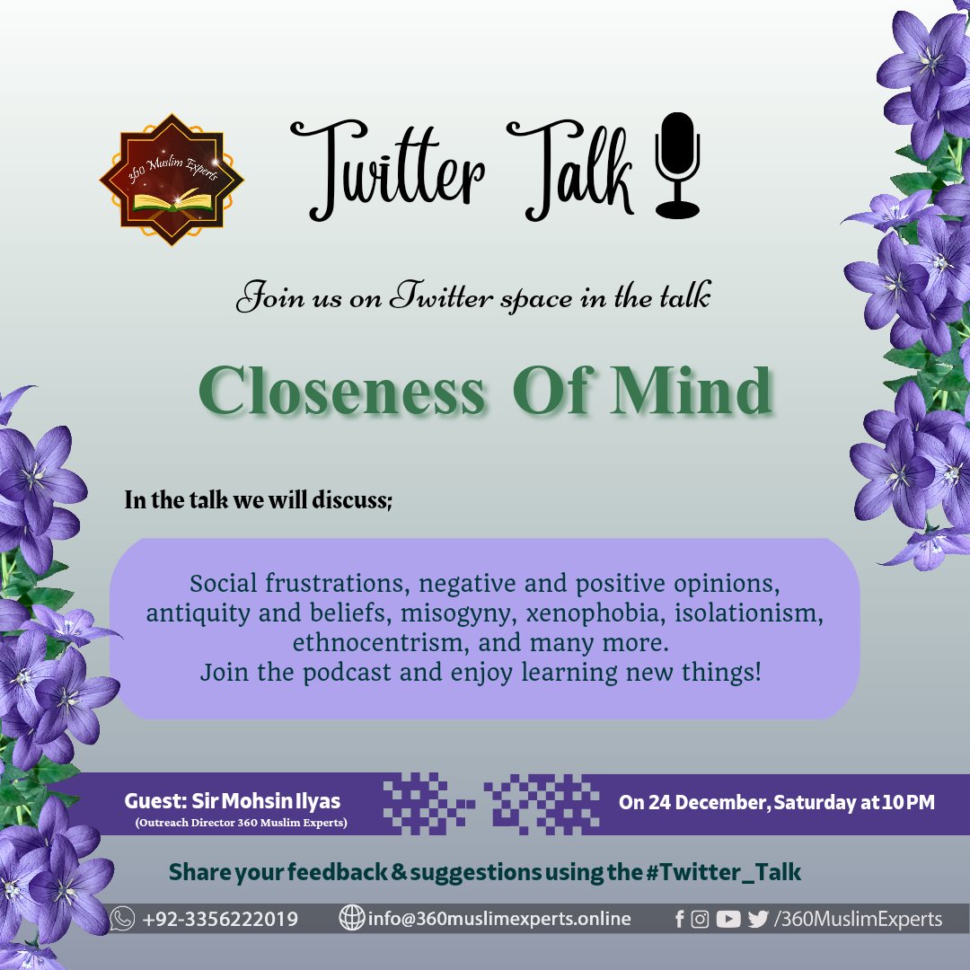 360MuslimExpert's tweet photo. "Above every knower there is a knower". To make others learn from our experiences the Revolutionizing Orators of 360ME is here with another space on an interesting topic. Set your alarm for tomorrow at 10 PM.
#Twitter_Talk #space #podcast #experience #SaturdayVibes https://t.co/85nryb2UGk