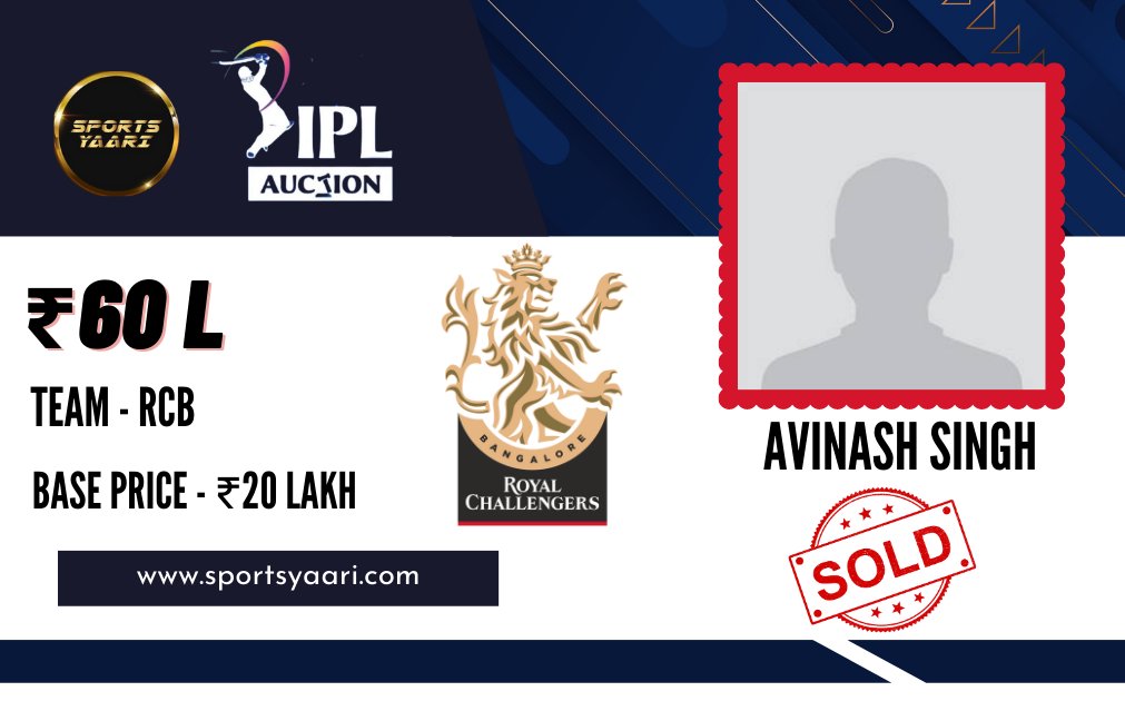 YaariSports's tweet image. 🚨 IPL AUCTION 🚨 : Avinash Singh sold to @RCBTweets

#IPL2023Auction #avinashsingh #royalchallengersbangalore