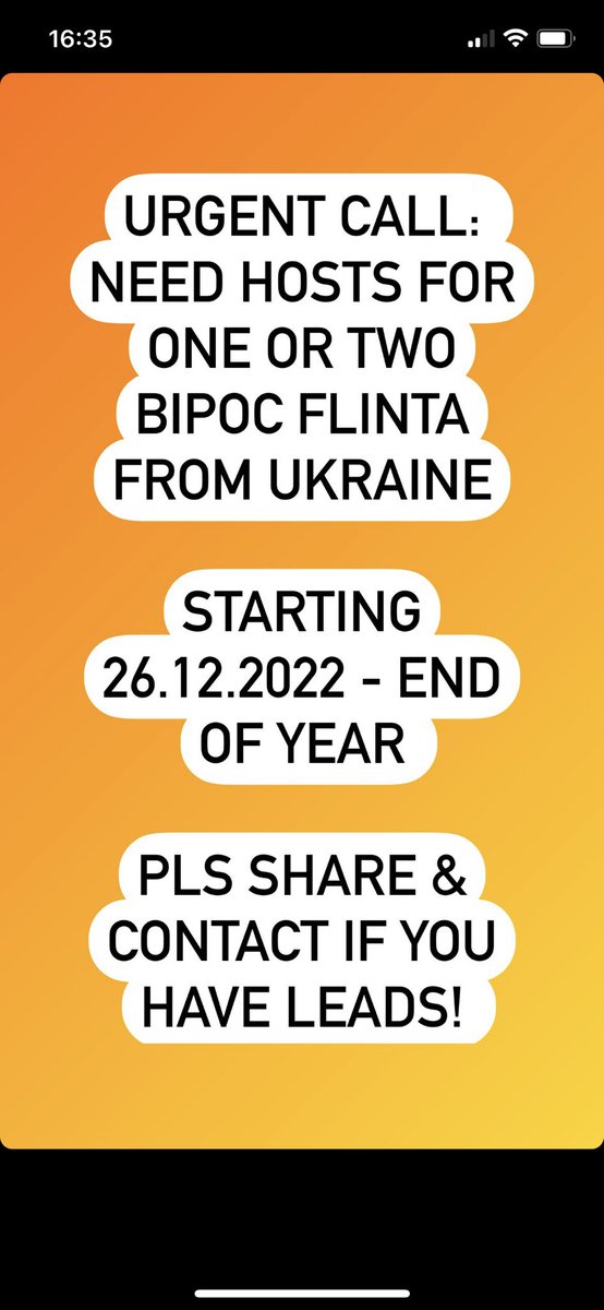 Urgent Call: Need hosts for one or two BIPOC FLINTA from Ukraine. From Monday 26.12.22- end of year. Please share and send leads!