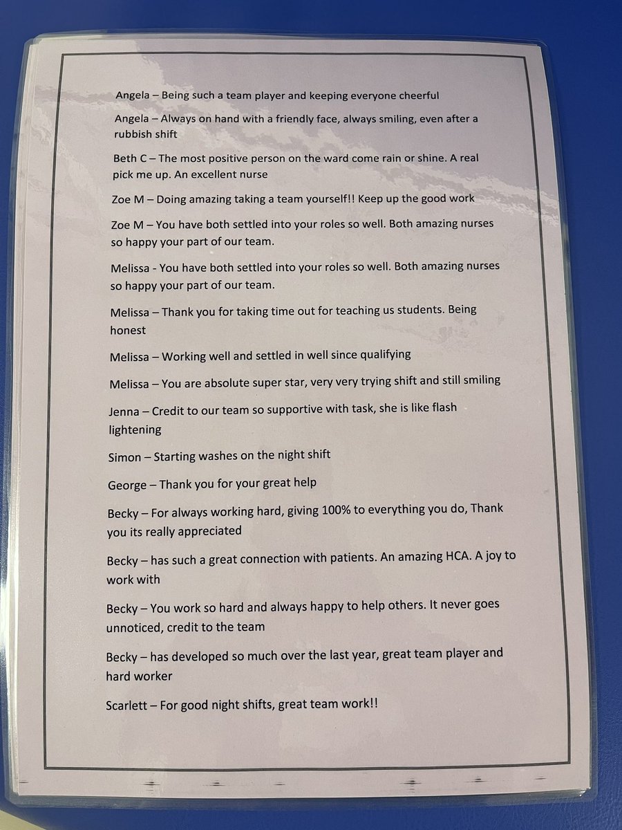 Shazwaite's tweet photo. @team_2a_ward finished the year off with some lovely comments from each other. Fabulous hard working team who appreciate each other so much. We have had a cracking year on ward 2a even with all the challenges. The highs and lows have made us stronger. https://t.co/MD1FuHbFVb
