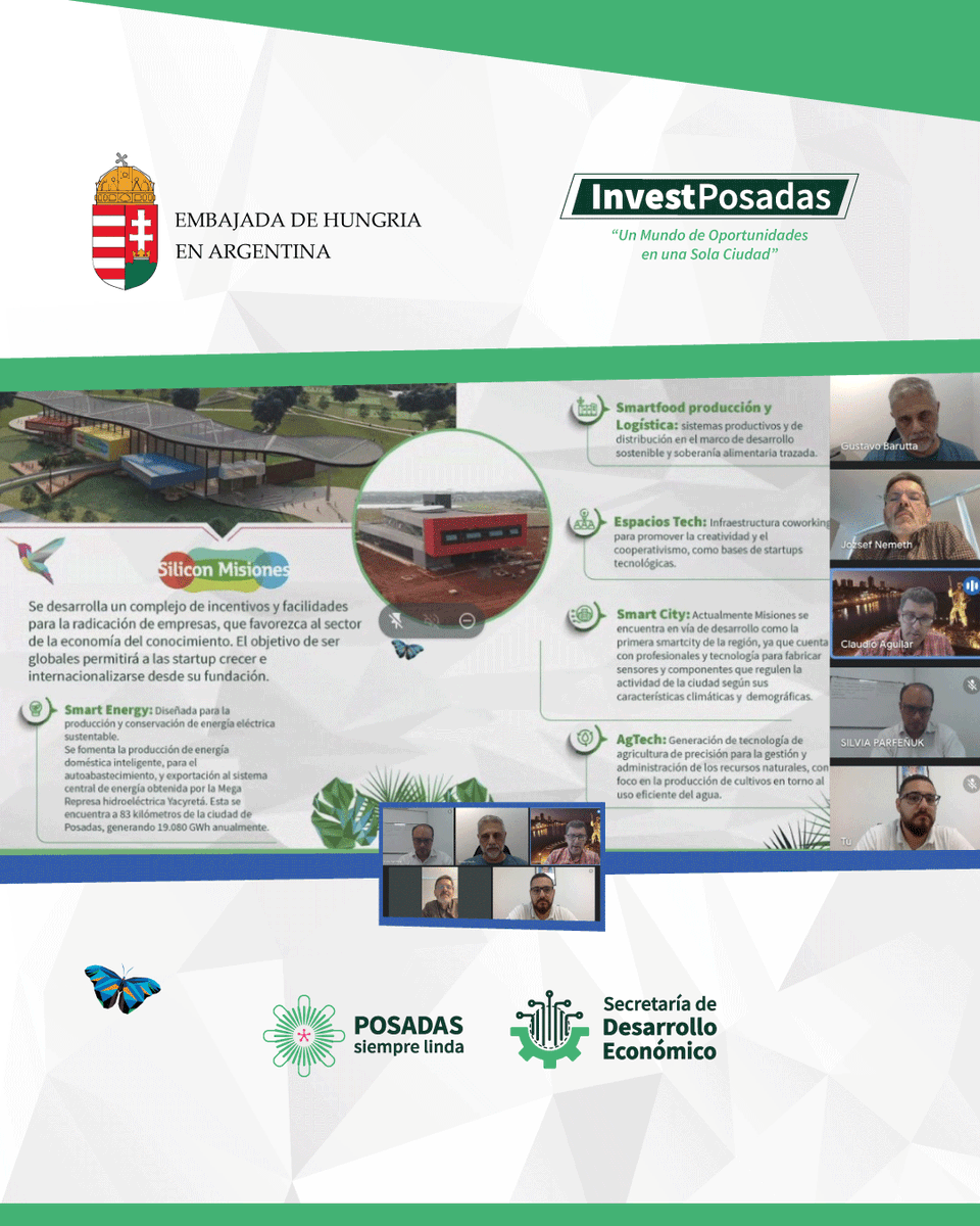 aguilarclaudiok's tweet photo. Mantuvimos una videoconferencia con el Vice Cónsul de la Embajada Hungría, Nemeth Jozsef, en la que presentamos el Programa #InvestPosadas, el valor de la Ciudad como referente de desarrollo en el NEA con el objetivo de propiciar posibles vínculos comerciales. https://t.co/bAWdlXPmLO