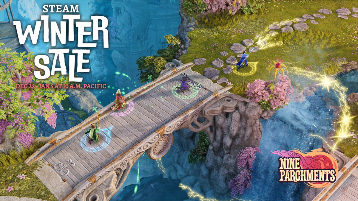 Nine Parchments is now -75% off in the Steam Winter Sale! 
🧙‍♂️Wizards
🔥 Magic Mayhem
🧑‍🤝‍🧑Co-op 
store.steampowered.com/app/471550/Nin…