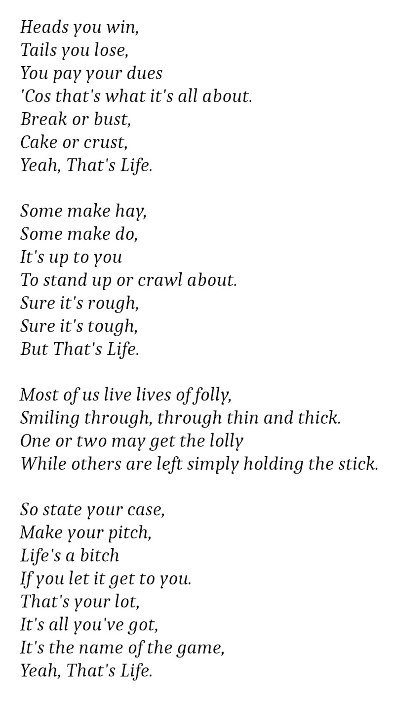 Phil Norman on Twitter "The lyrics to the That's Life! theme tune are