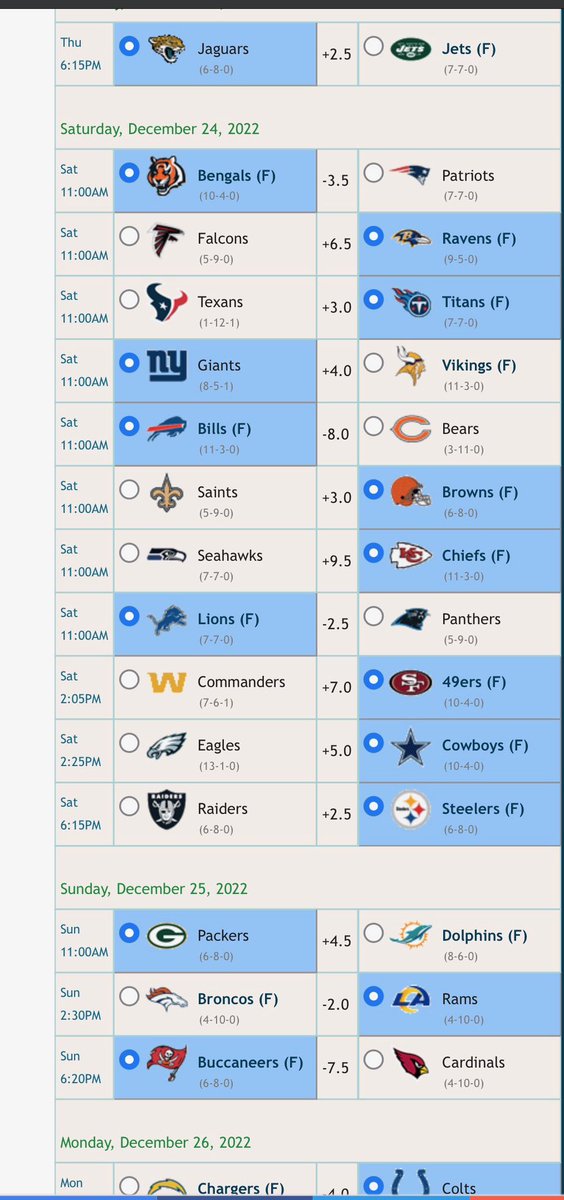 Sportz_Podcast's tweet photo. Happy Holidays everyone! No show this week, so see our NFL picks below! (Bryce - left, Taylor- right) https://t.co/yGO9uITEgy