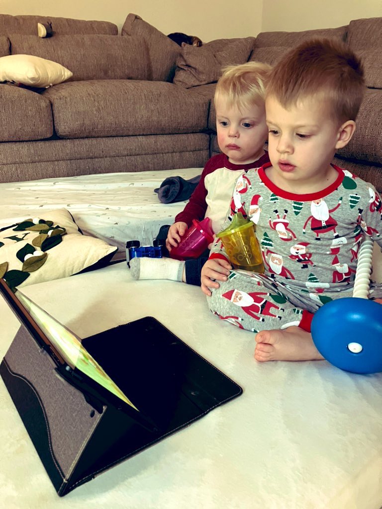 mcook32's tweet image. This weather calls for Christmas pj’s all day and building a pallet in the living room. Peep the cat on the couch in the background. #Christmastime #grantandjack