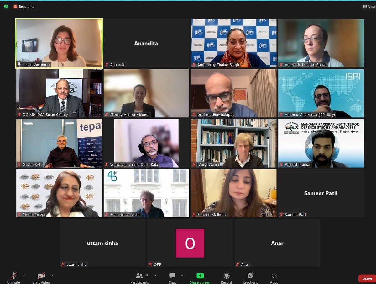 ICWA_NewDelhi's tweet photo. #T20 Chair Amb Vijay Thakur Singh, DG, ICWA &amp; Amb @SujanChinoy, DG, @IDSAIndia co-hosted virtual session on “Towards Reformed Multilateralism: Transforming #Global Institutions &amp; Frameworks" of #TaskForce7 of Think-20 (@T20org), #G20 (@g20org) on 23 Dec’22.

#G20Presidency https://t.co/ugaRsLdrTG