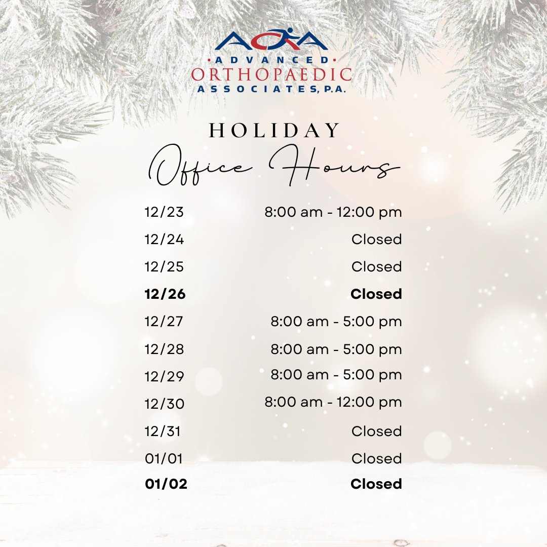 We're open until 12pm today but will be closed on 12/26/2022! Give our office a call today to schedule your next appointment with someone from our team!